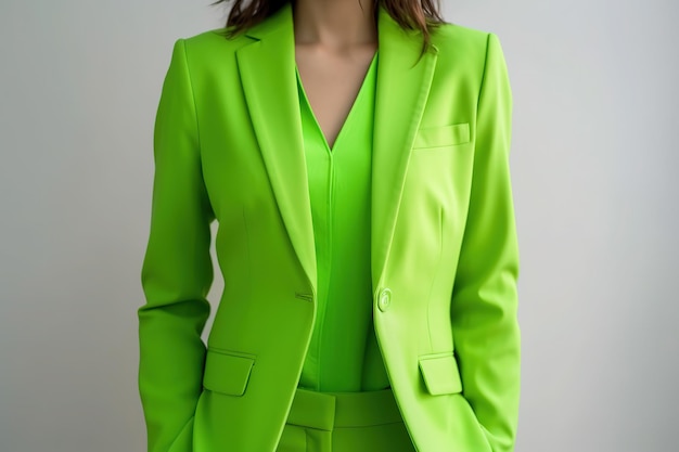 Businesswoman in a green suite in the office