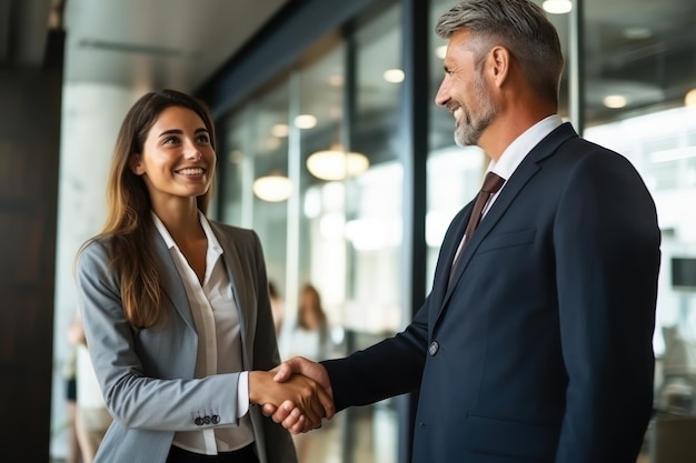 Businesswoman handshaking with partner