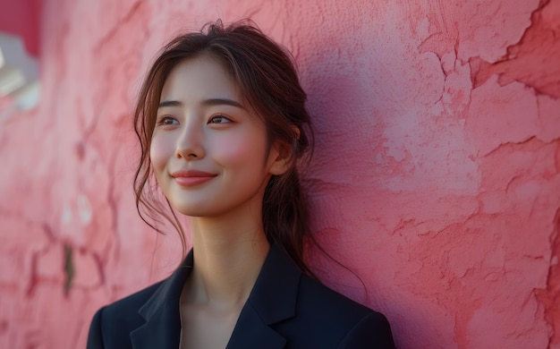 businesswoman happy smiling female wearing suit light clean background