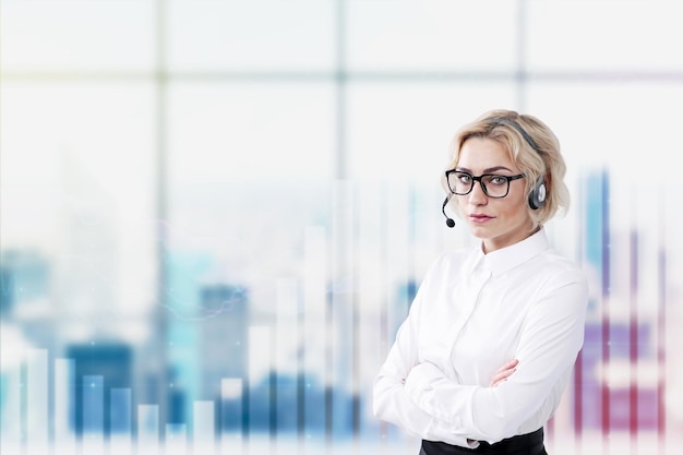 Businesswoman in headphones