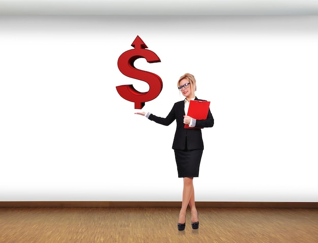 Businesswoman holding dollar