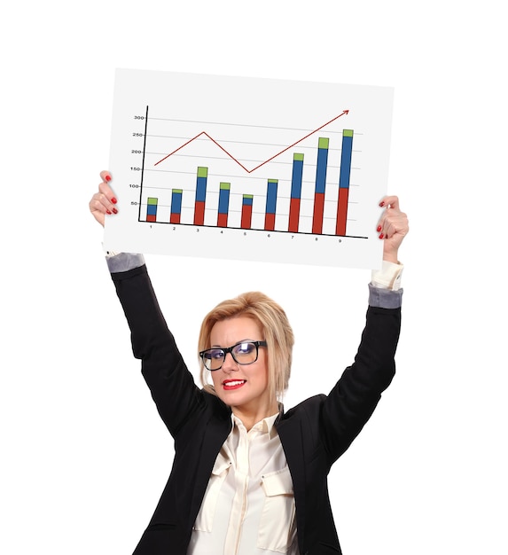 Businesswoman holding graphic