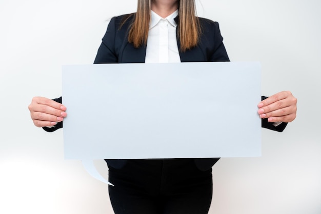 Businesswoman Holding Speech Bubble With Important Messages Woman Presenting Crutial Informations On Dialogue Balloon Lady Showing Recent Updates On Paper