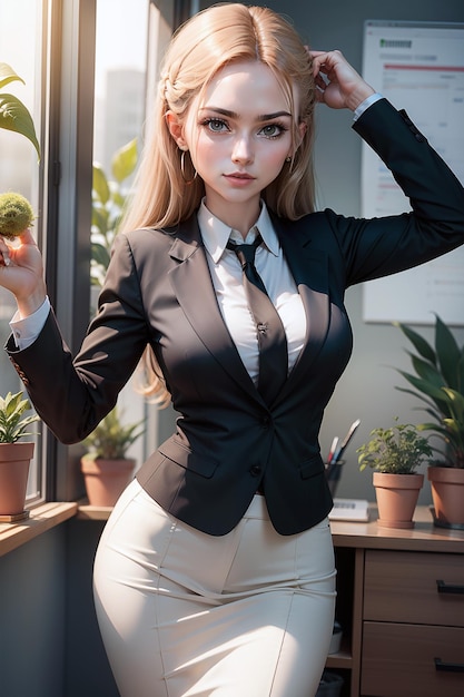 businesswoman holding a sprout of plant