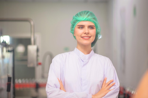 Businesswoman inspection in beverage factory confirm product quality