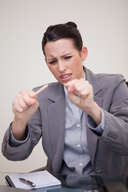 Businesswoman just broke her pencil