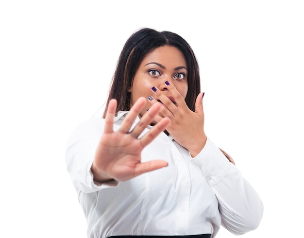 Businesswoman making stop sign