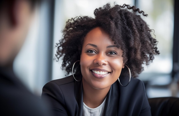 A businesswoman manager wearing formal clothes in her business office