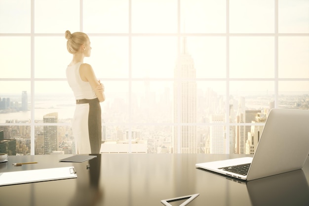 Businesswoman in office toning