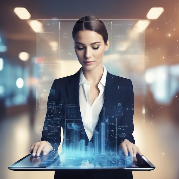 businesswoman in office using tablet