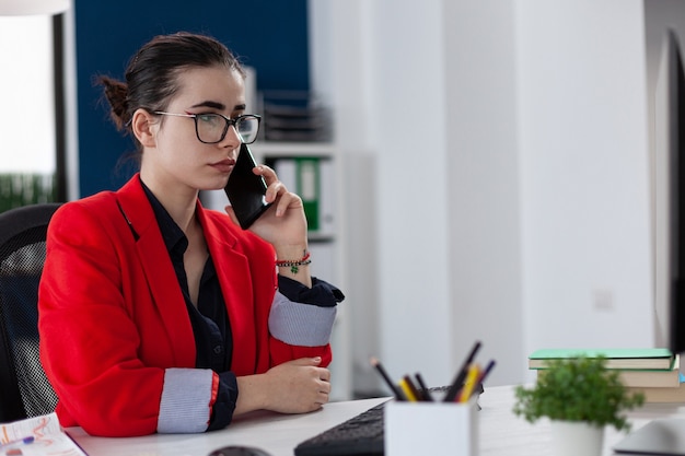 Businesswoman in office workplace privide help consulting client