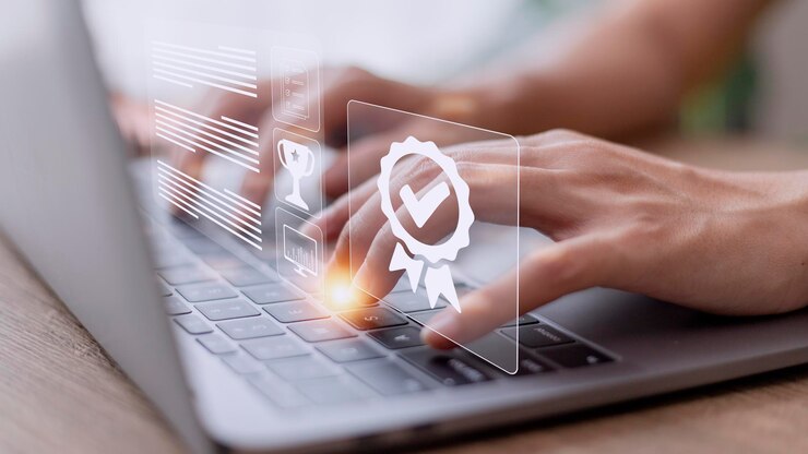 Photo a businesswoman operating with the quality assurance guarantee standards iso certification and standardization notion as proof of top service