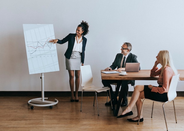 Photo businesswoman presenting report in a meeting