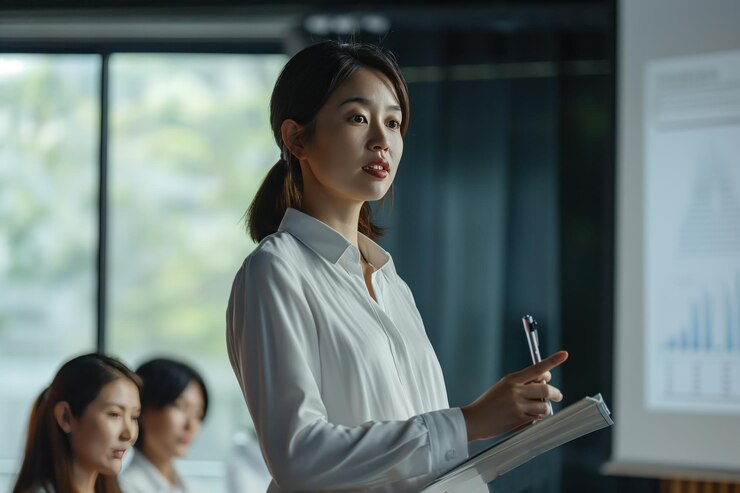 Photo セミナーでプレゼンテーションをしている女性ビジネスマン