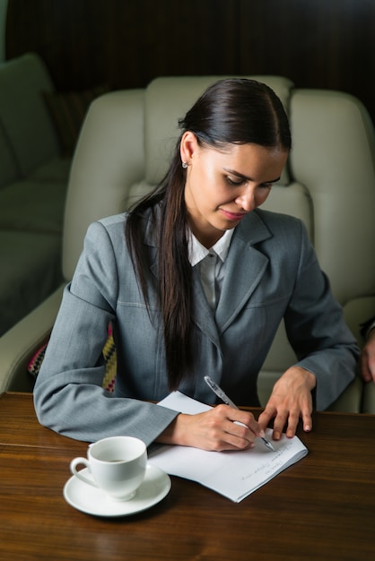 Businesswoman on private jet