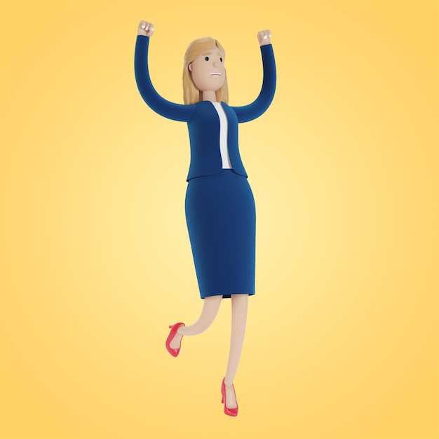 The businesswoman rejoices at her success. 3D illustration in cartoon style.