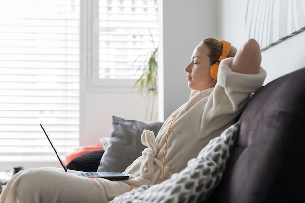 businesswoman resting from home at home
