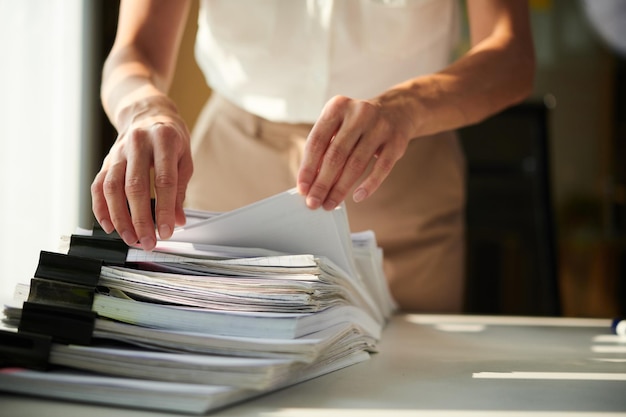 businesswoman searching for document