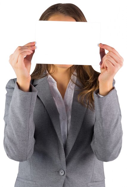 Businesswoman showing a blank card