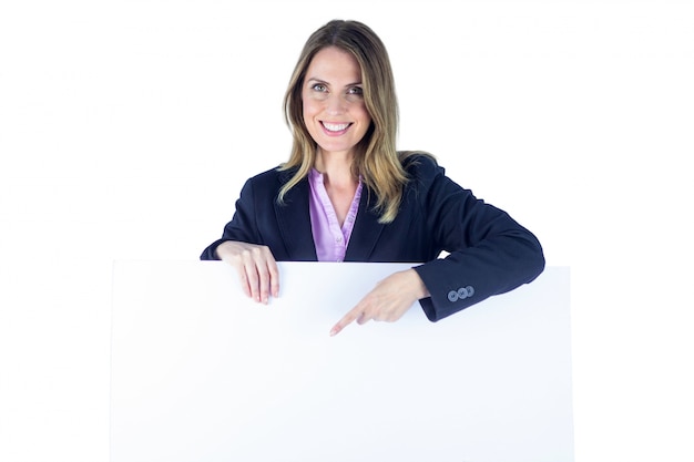 Businesswoman showing a blank sign 