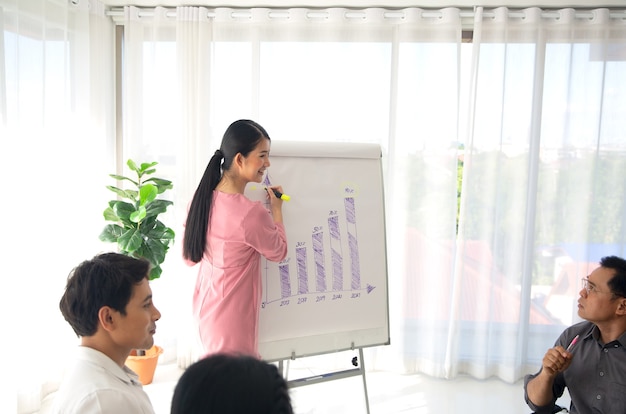 businesswoman speaker giving a talk to audience in the business meeting conference