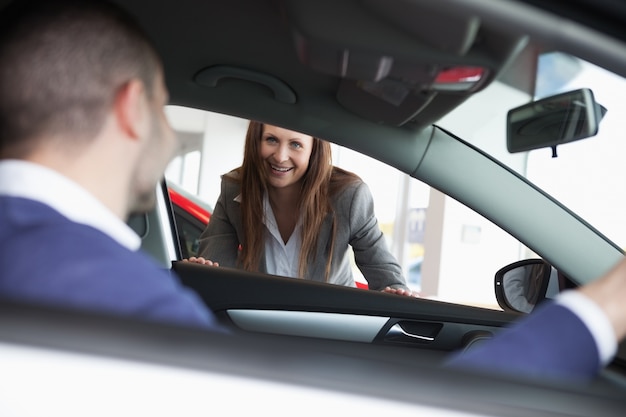 Businesswoman speaking to a client