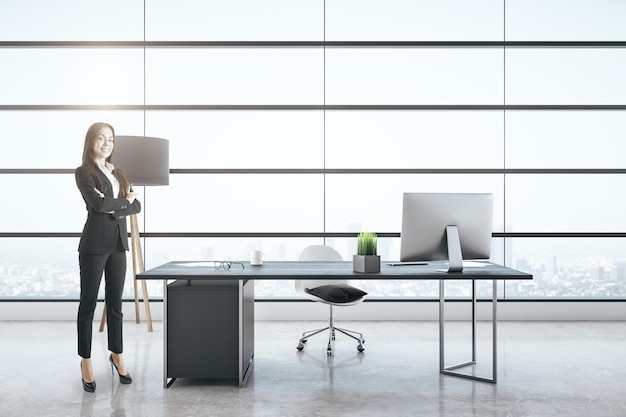 Businesswoman standing in boarding room interior