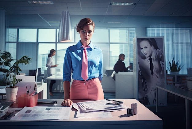 Businesswoman standing in front of a desk in an office