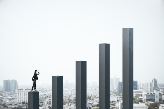 Businesswoman standing on stock chart