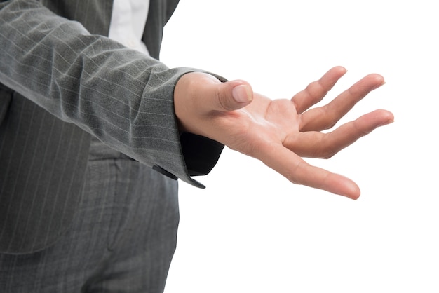 Businesswoman standing with open palm