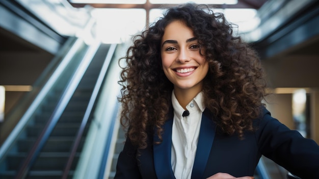 Businesswoman in a suit against a staircase Created with Generative AI technology