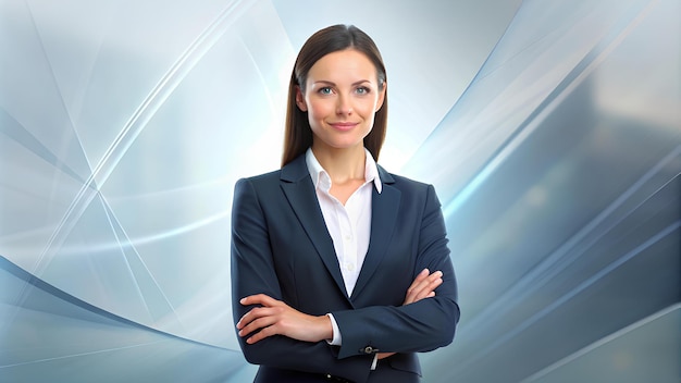 Businesswoman in Suit Office Illustration Set Against Abstract Background Signifying Varied