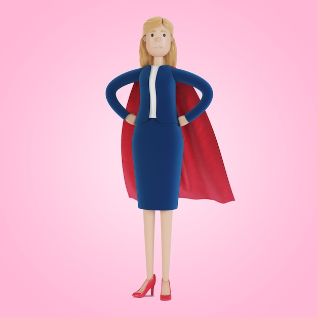 Businesswoman in superhero clothes. 3d illustration in cartoon
style.