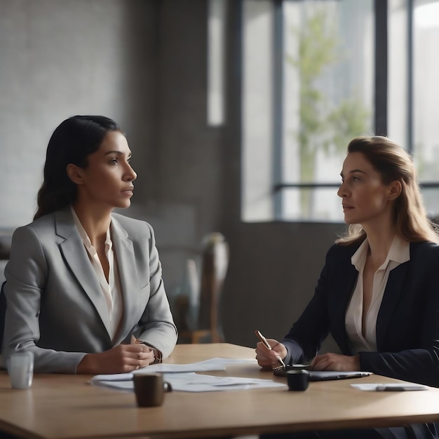 Businesswoman talking to her psychologist