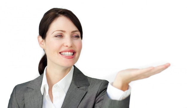 Businesswoman talking with an headset