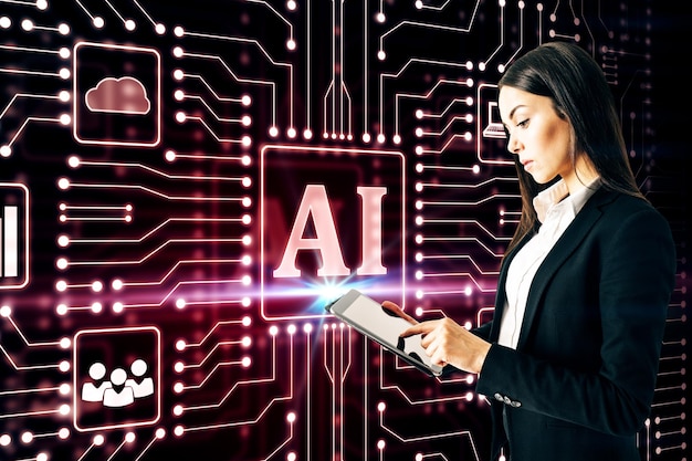 Businesswoman using AI interface