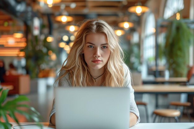 Businesswoman using computer laptop on desk at office