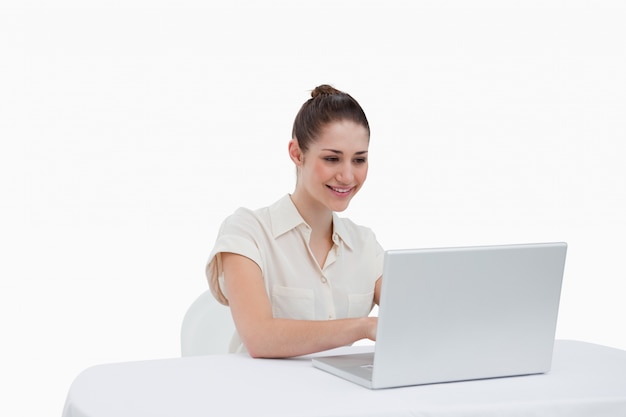 Businesswoman using a notebook