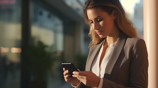 Businesswoman using smartphone Professional business woman using mobile phone for business Executive