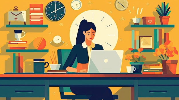 Businesswoman using a tablet computer flat illustration