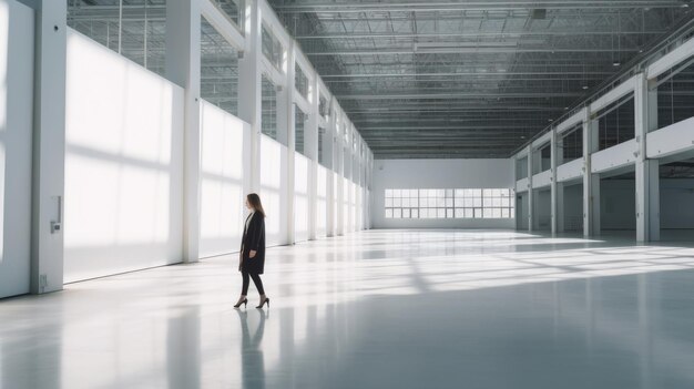 Businesswoman walking in empty exhibition hall Illustration AI GenerativexA