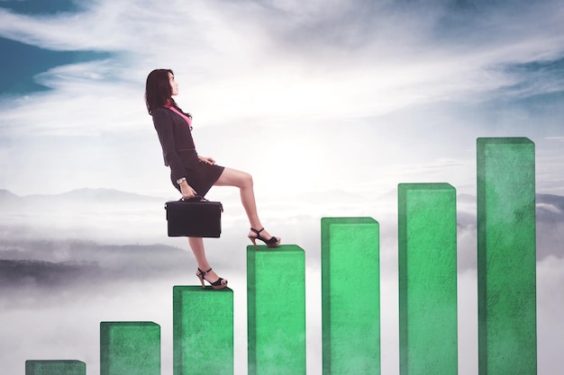 Businesswoman walking on growth financial chart