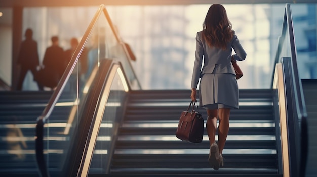 businesswoman walking on stairs mixed media