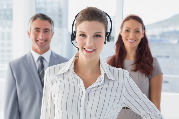 Businesswoman wearing a work headset