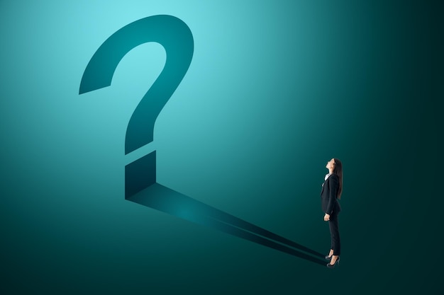 businesswoman with blue question mark