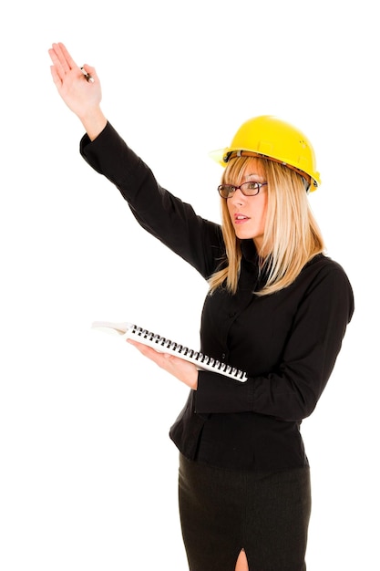 A businesswoman with documents and pencil