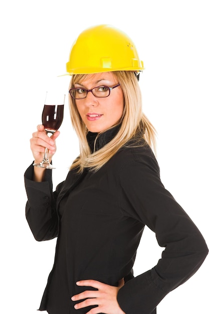 Businesswoman with a glass of wine