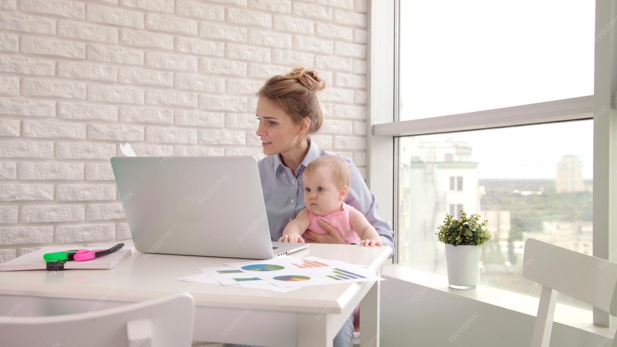 Premium Photo | Businesswoman with kid working with documents freelancer at maternity  leave