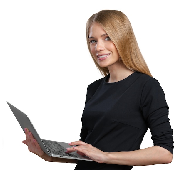 Photo businesswoman with laptop