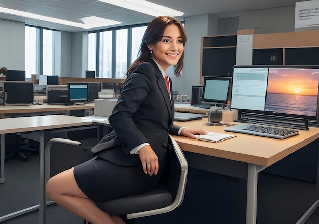 Businesswoman with stock exchange stock charts in background Generative AI